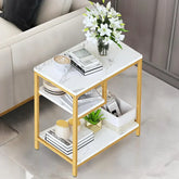 Rectangular Marble Side Table with Shelves and Gold Frame